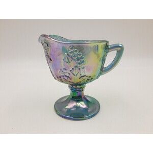 Indiana Glass Blue Iridescent Carnival Glass Creamer Pitcher 4.25" v…